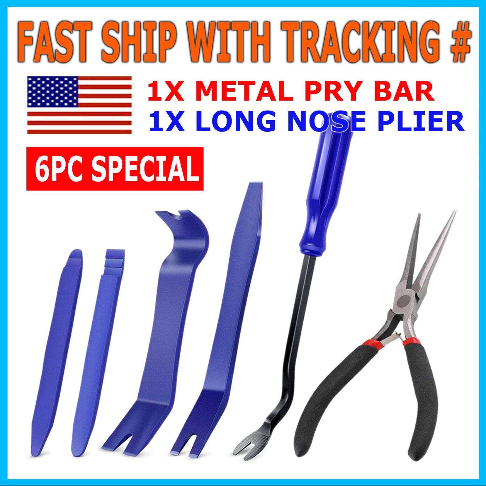6 pc Long Nose Plier Set Long Reach Circle Bent Needle Nose Diagonal Cutter
