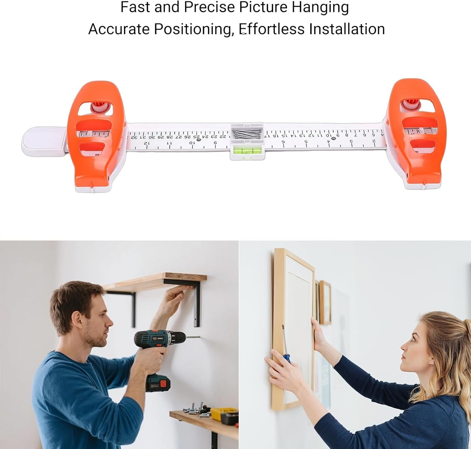 Picture Hanging Level Tool – Frame Hook Marker w/ Built-In Bubble Level ABS