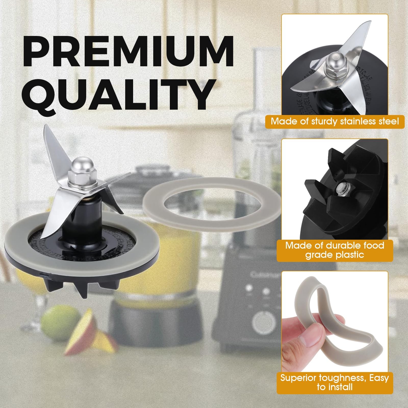 SPB-456-2 Blender Cutting with 2Pcs Gaskets Ring Replacement for black