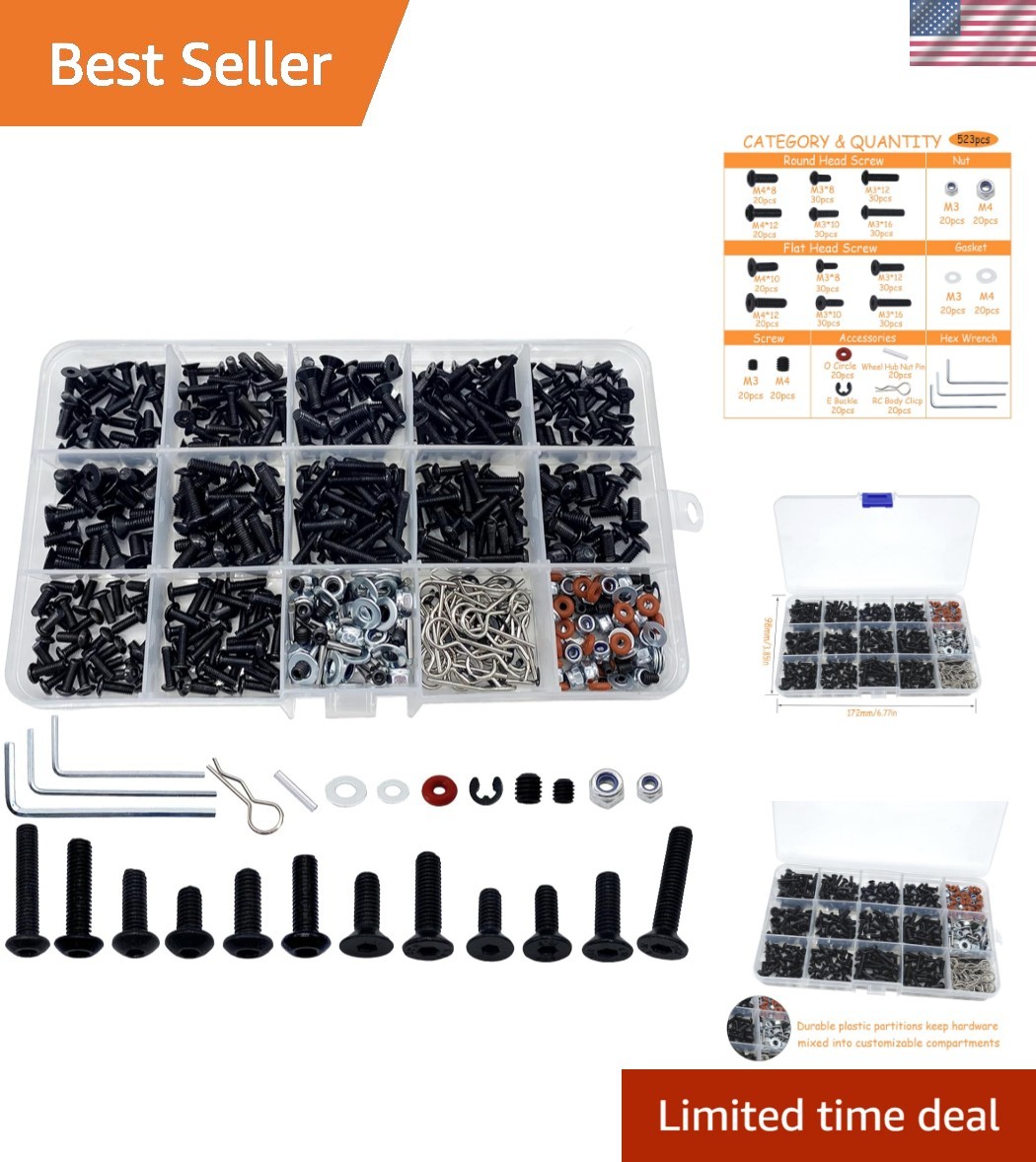 520pcs Universal RC Screw Kit Screws Assortment Set, Hardware Fasteners for T...