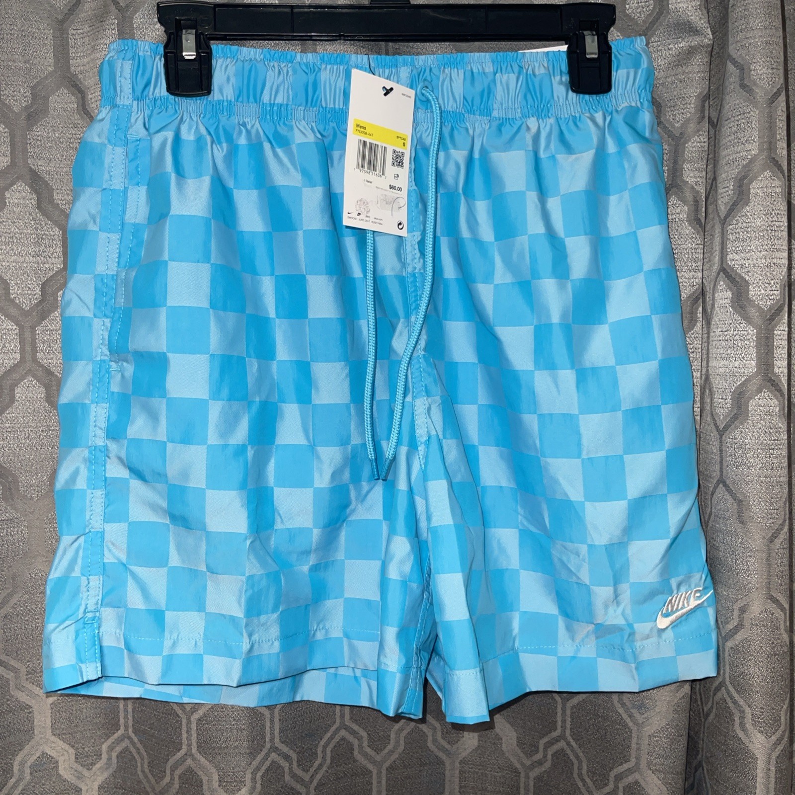 ✅NWT Nike Club Flow Checkered Blue Shorts FN3098-447 Men's MSRP$60 Small