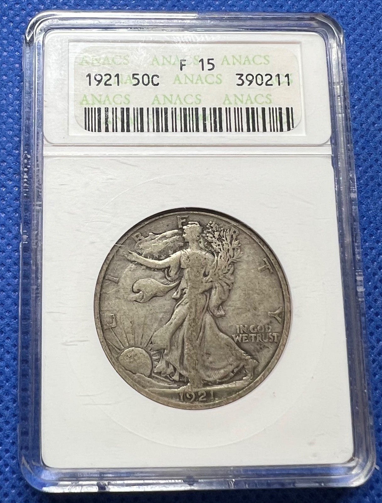 1921-S Walking Liberty Half Dollar, NGC F15, Key Date RARE HOLDER #H44