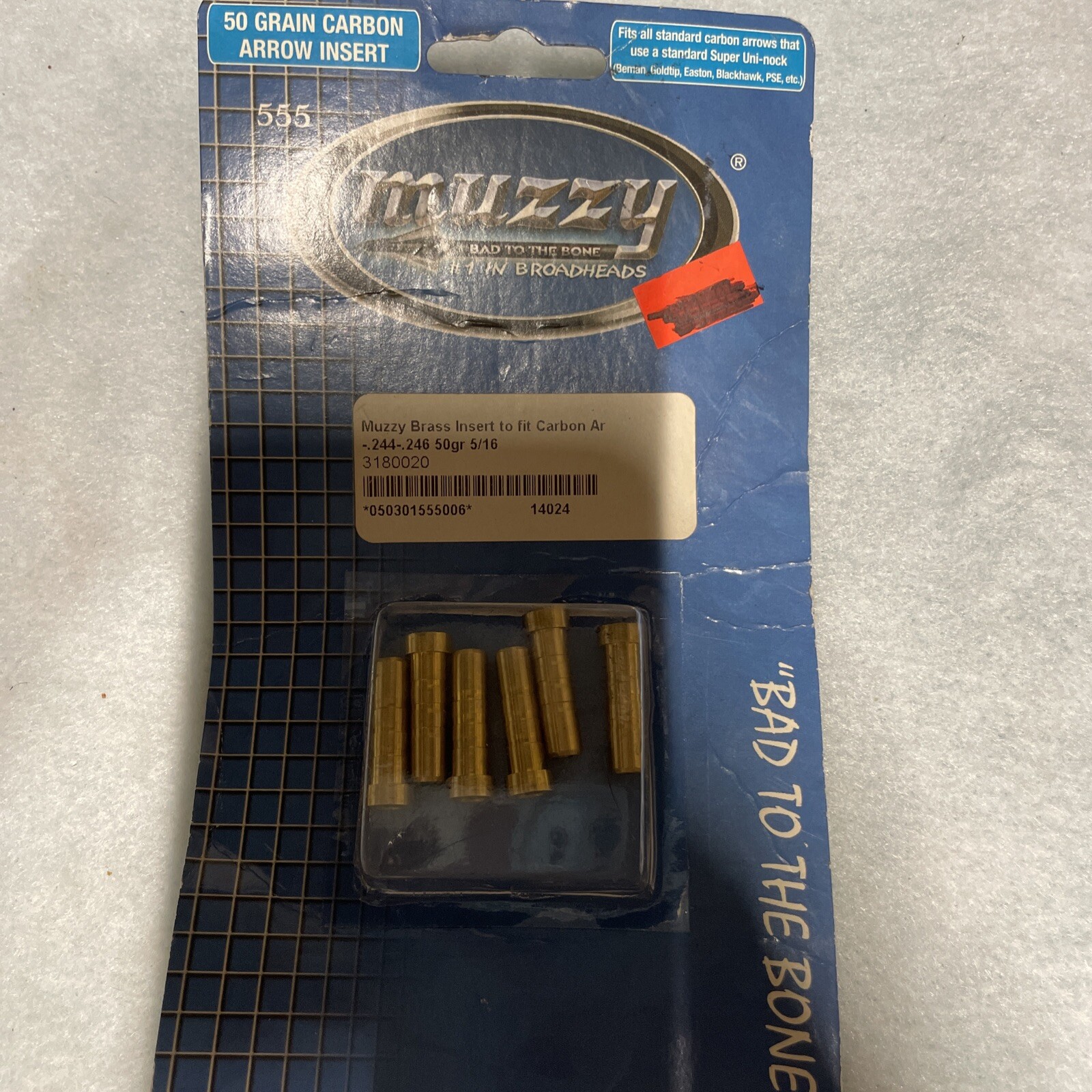 Muzzy Brass Inserts To Fit Carbon Arrow .244-.246 50 Grain 5/16