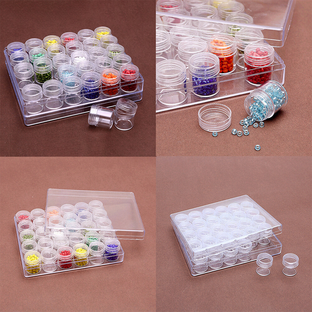 US 30 Pack Clear Bead Containers Storage Box Jars Transparent Bottles w/Box