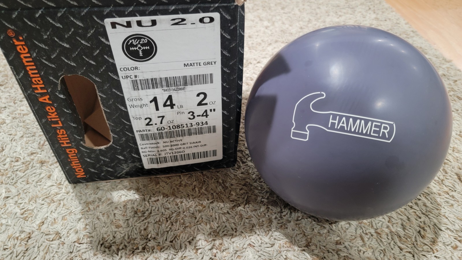 Hammer NU 2.0 Bowling Ball 1st Quality | 14 Pounds | 3-4" Pin | 2.7oz Top Weight
