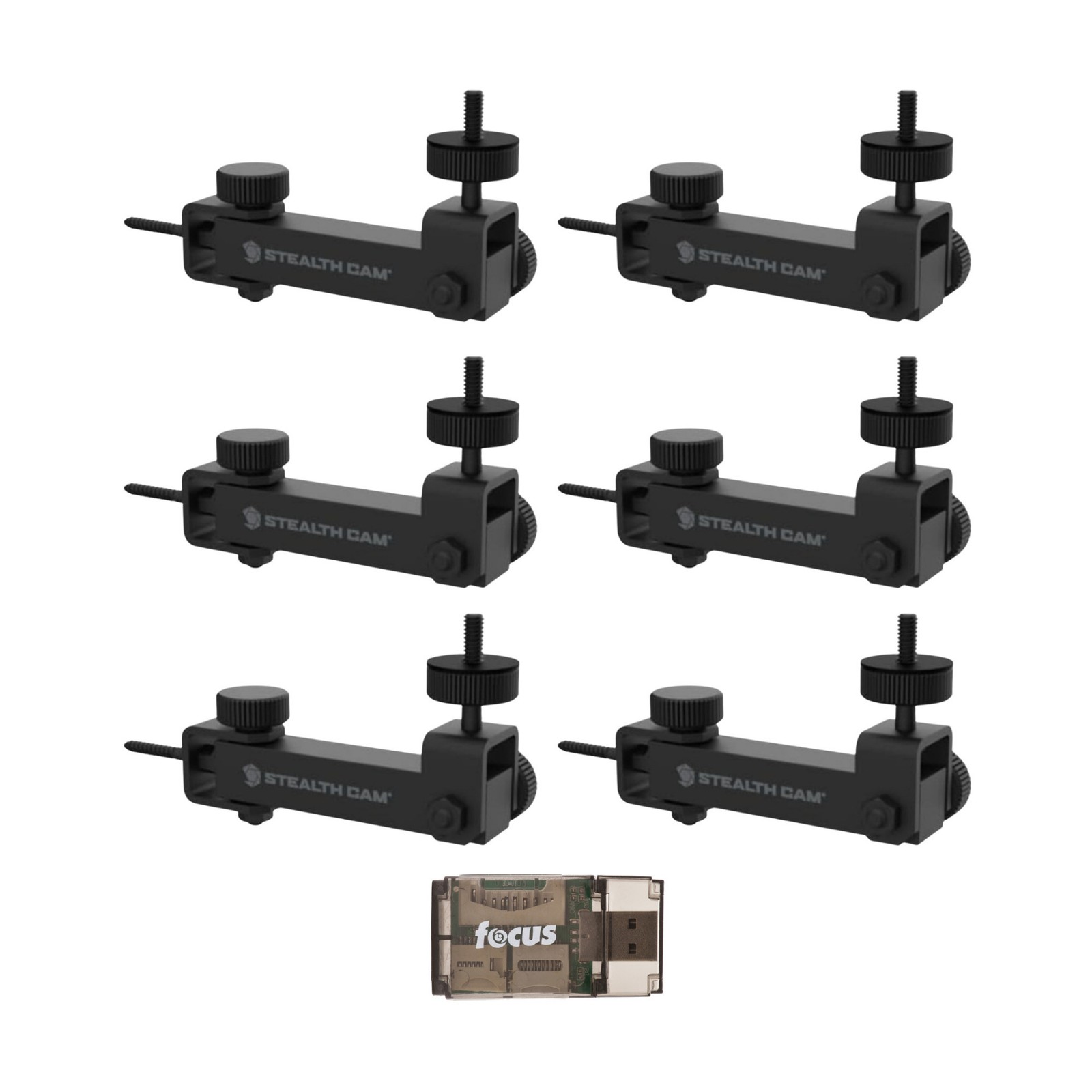 Stealth Cam Eco Mount Rugged Steel Tube 6 Pack Card Reader Bundle (Black)