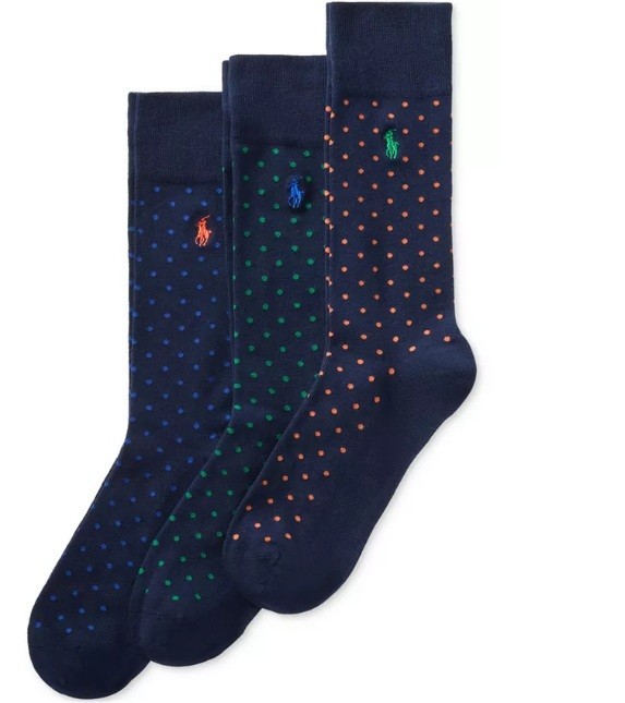 Polo Ralph Lauren Men's 3 Pack Classic Dot Dress Socks, Navy, shoe size 6-11