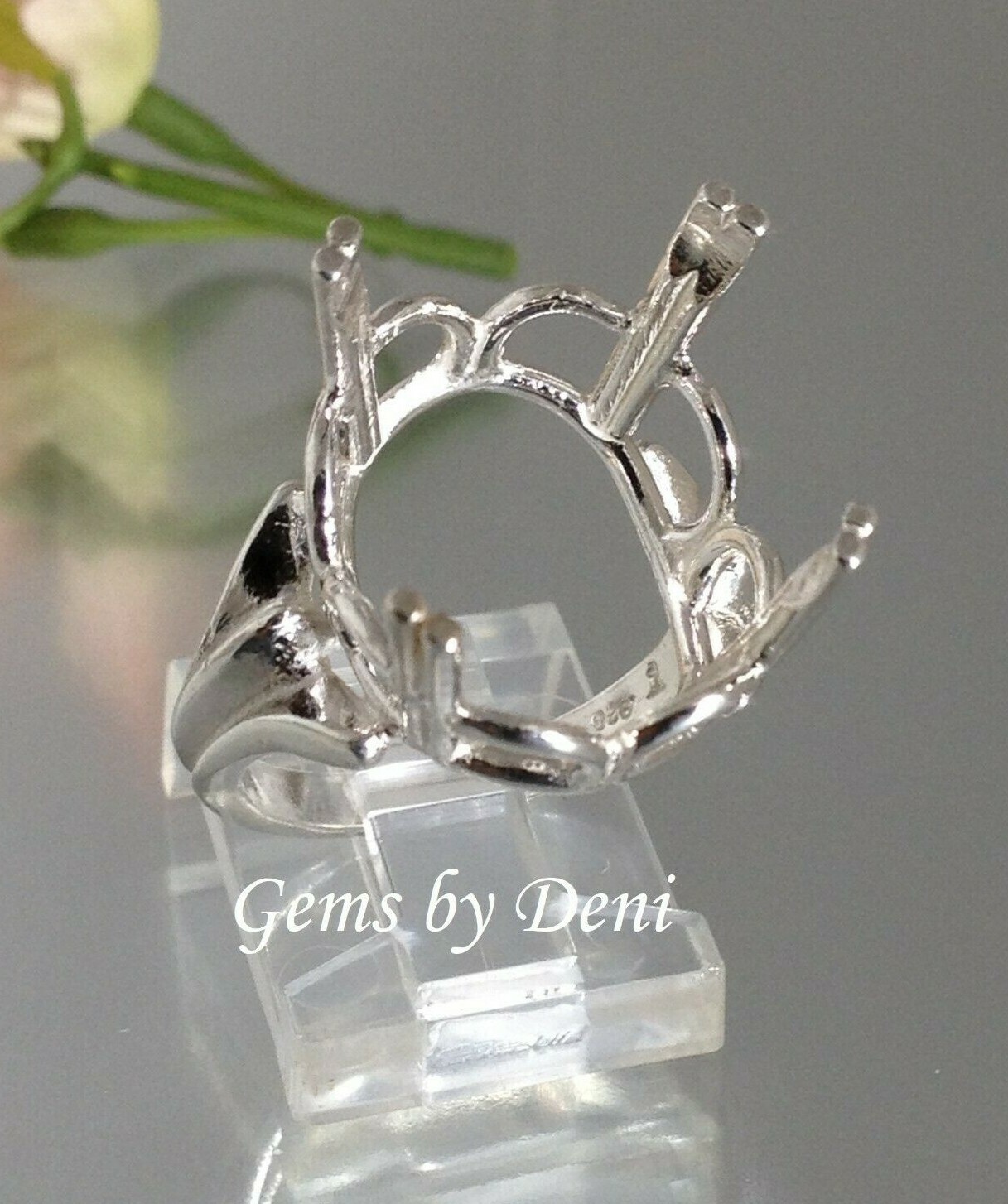 Sterling Silver Oval Regalle Heavy Pre-Notched Ring Setting Size 7 (10x8-20x15m)