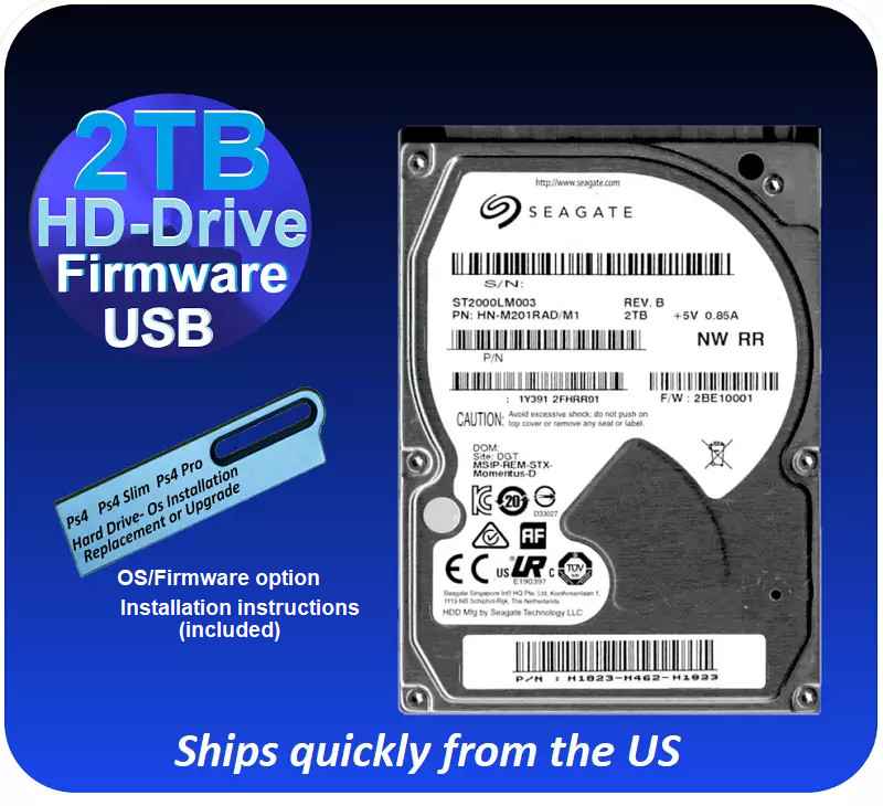 PS4 2TB (all models) Hard Drive PS4 Pro, Slim & Original  USB OS firmware option
