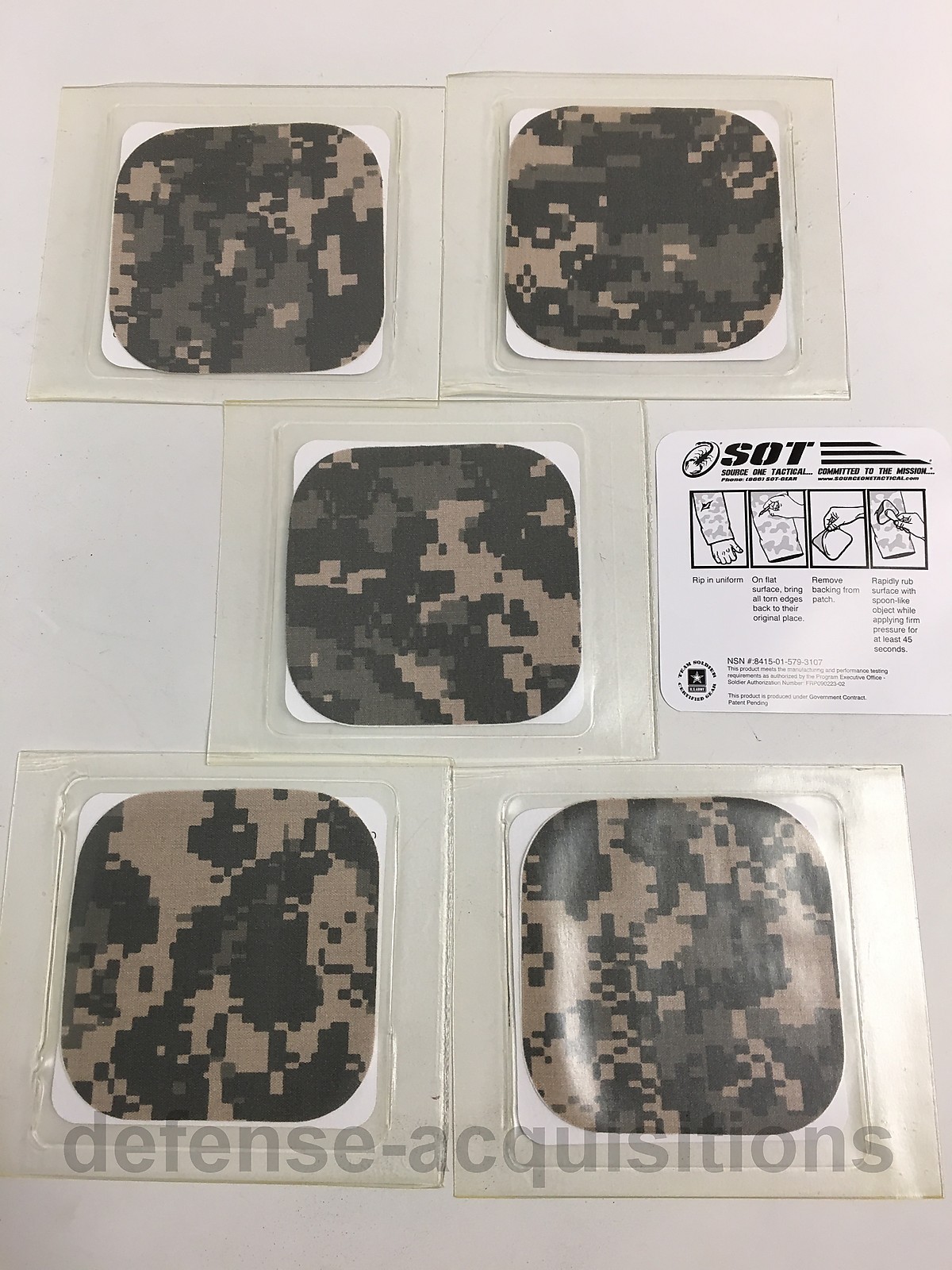 Set of 5 Source One Tactical ACU Uniform Gear NO IRON Adhesive Repair Patch