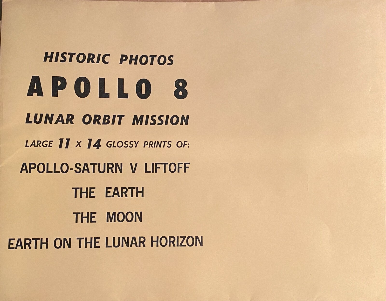 NASA - LARGE 11'x14' Historic Flight of APOLLO 8 - Packet 4 Photos - RARE