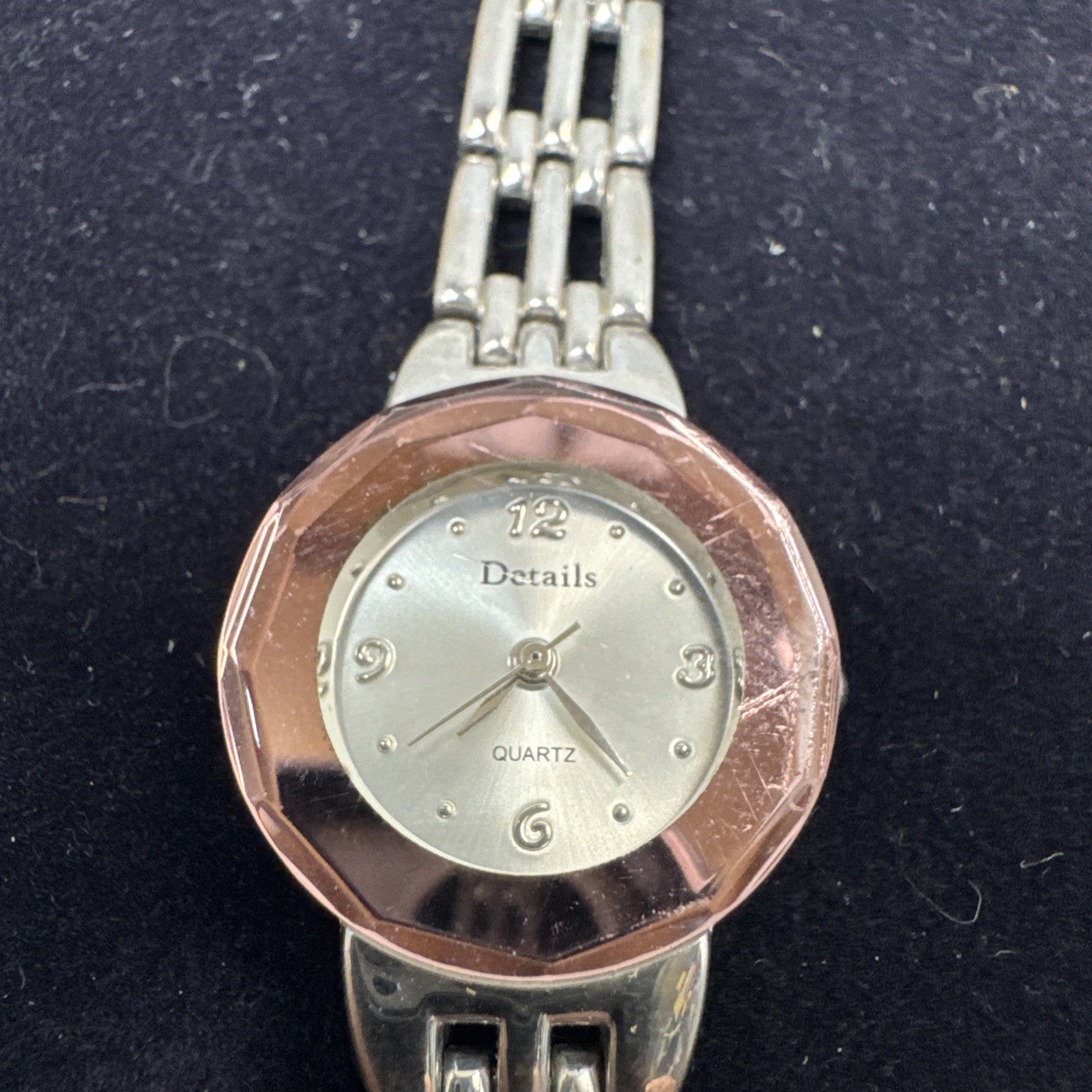 Details Women's Silver Tone Chain Accented Bezel Quartz Watch