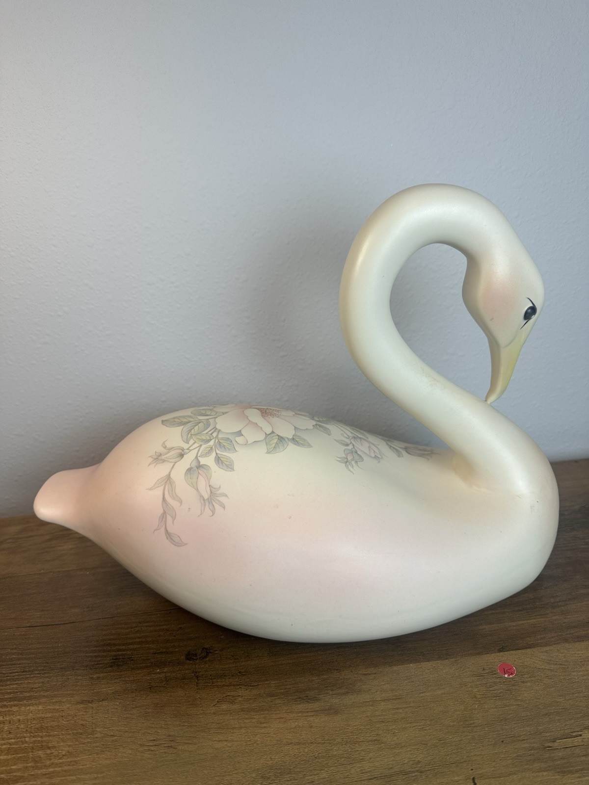 Vintage Kathy Worth Swan Planter Floral Pastel Art Pottery Decor
