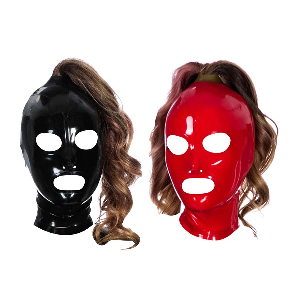 Anime Latex Mask Ponytail Hair Hole Cosplay Hood Halloween Costume Prop 0.4mm
