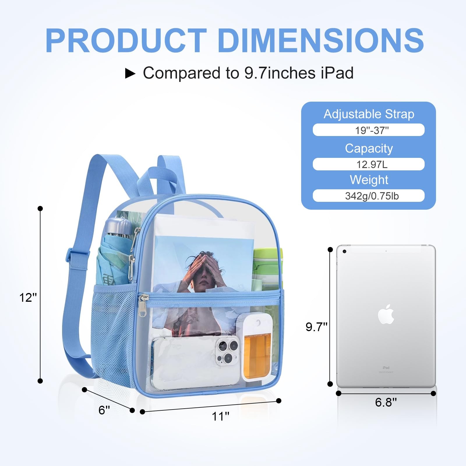 Clear Backpack Stadium Approved 12X11x6, Waterproof Clear Bag Stadium Backpac...