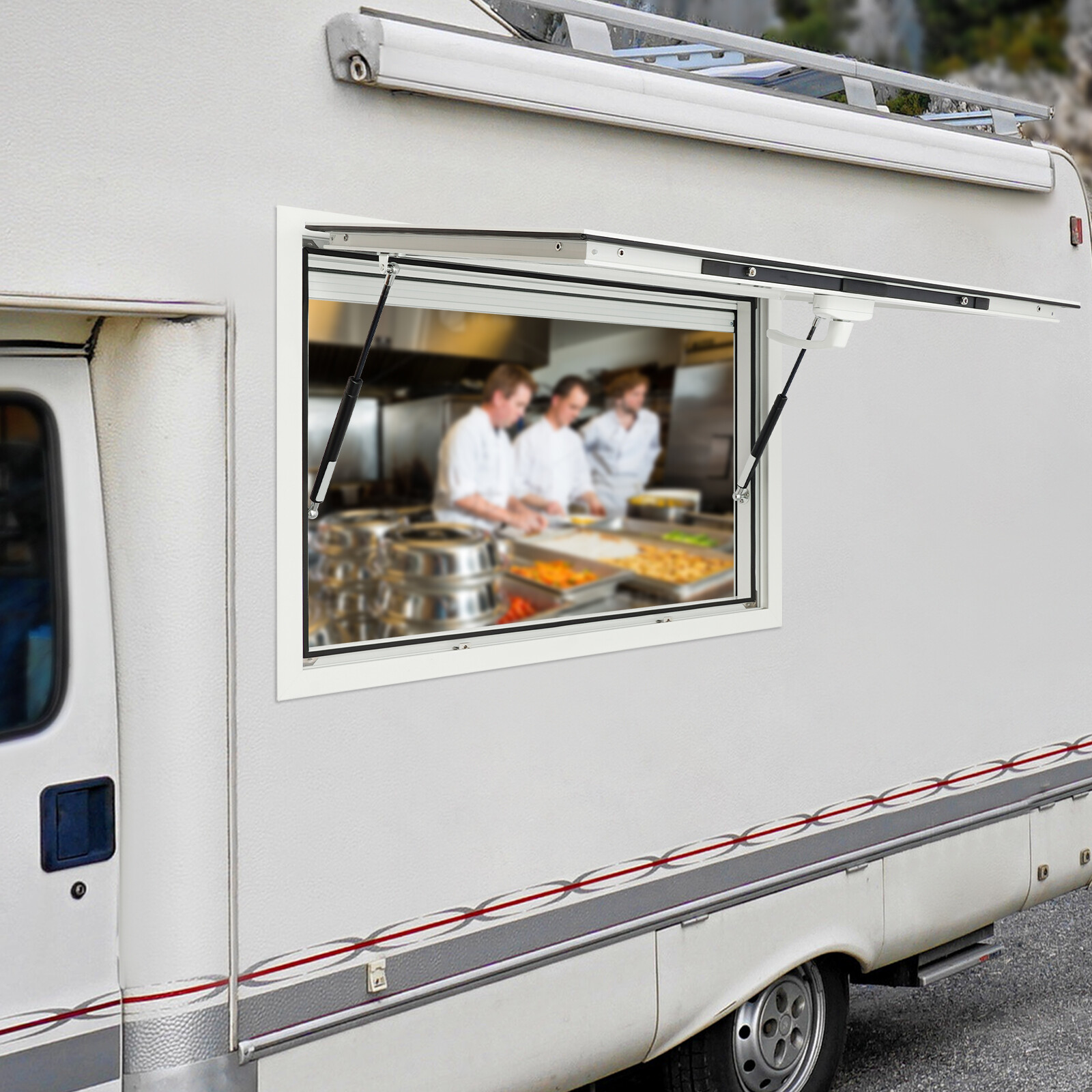 Aluminum Service Window 35x23 In Takeout Counter With Sunshade For Food Trailer