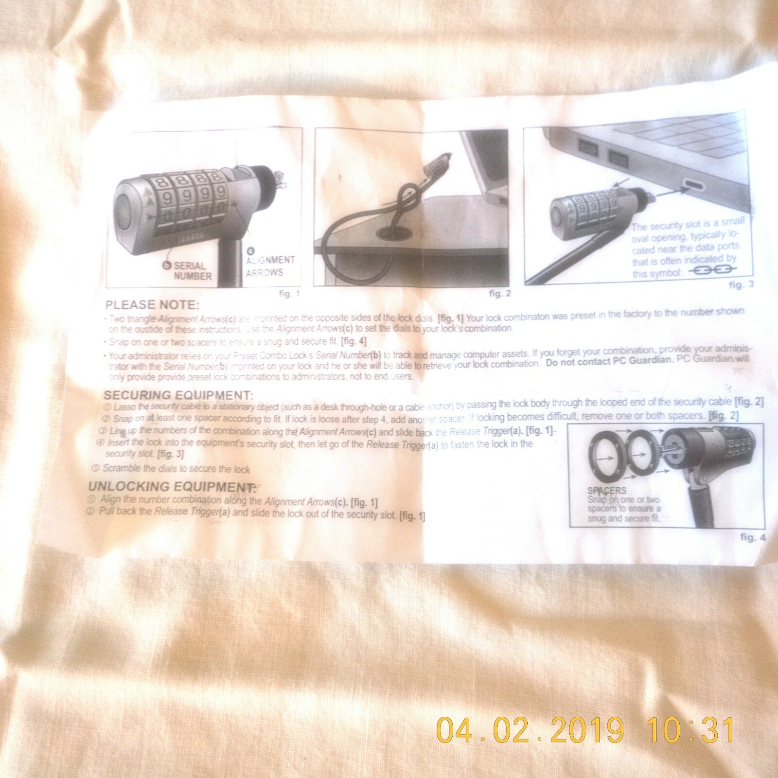 PC GUARDIAN EZOLUTION PRESET COMBO NOTEBOOK PC LOCK #2900-92C