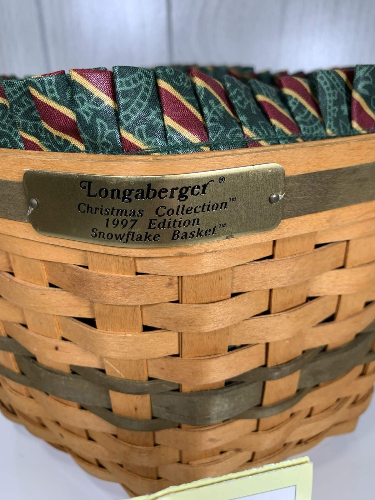 Longaberger Snowflake Christmas Basket 1997 Imperial Stripe Liner Protector
