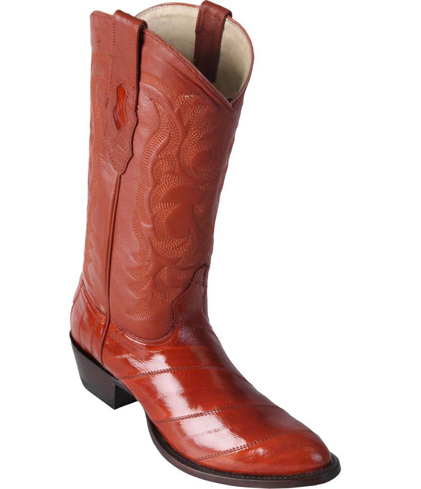 LOS ALTOS MEN COGNAC GENUINE EEL ROUND TOE WESTERN COWBOY BOOT EE 650803