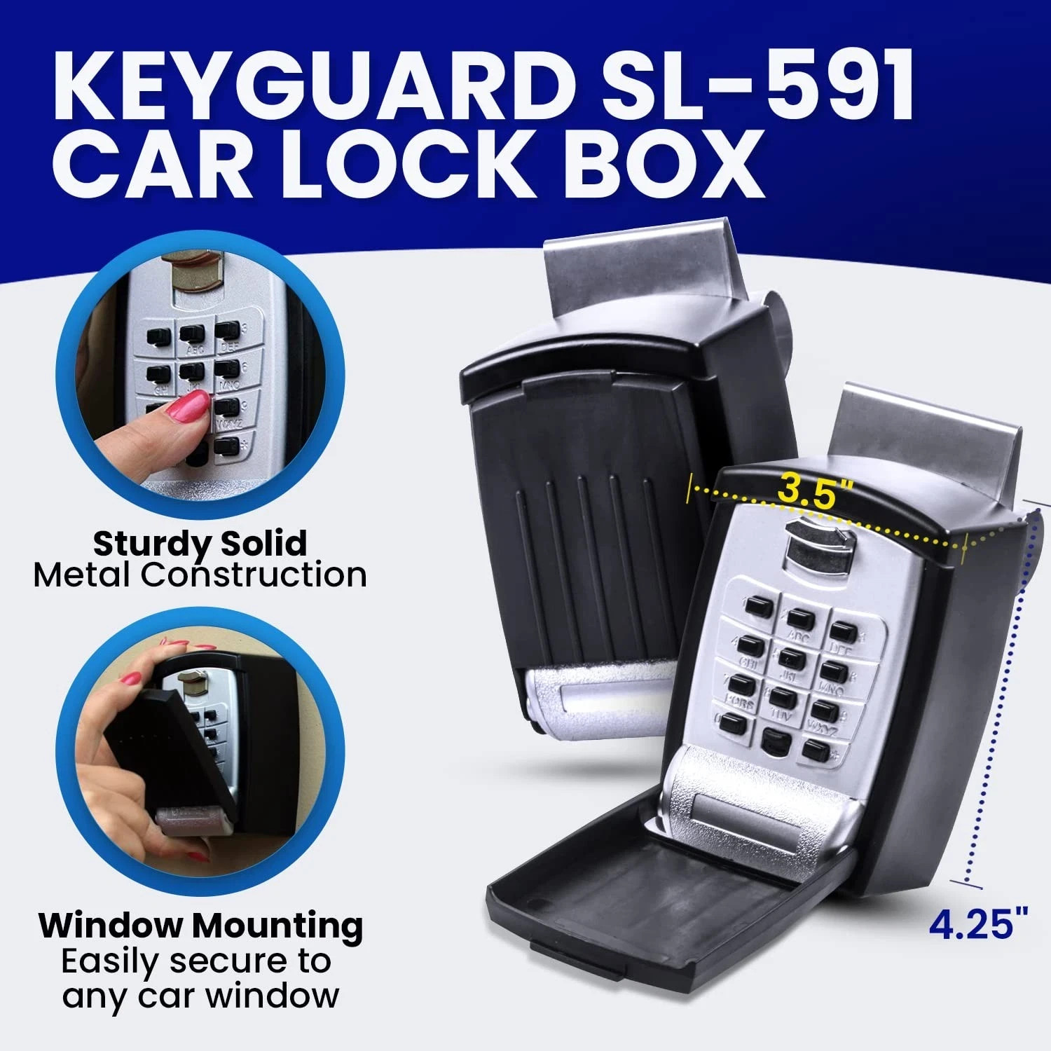 KeyGuard SL591 Black Car Window Lock Box  Portable Key Vault for Keys & Fobs
