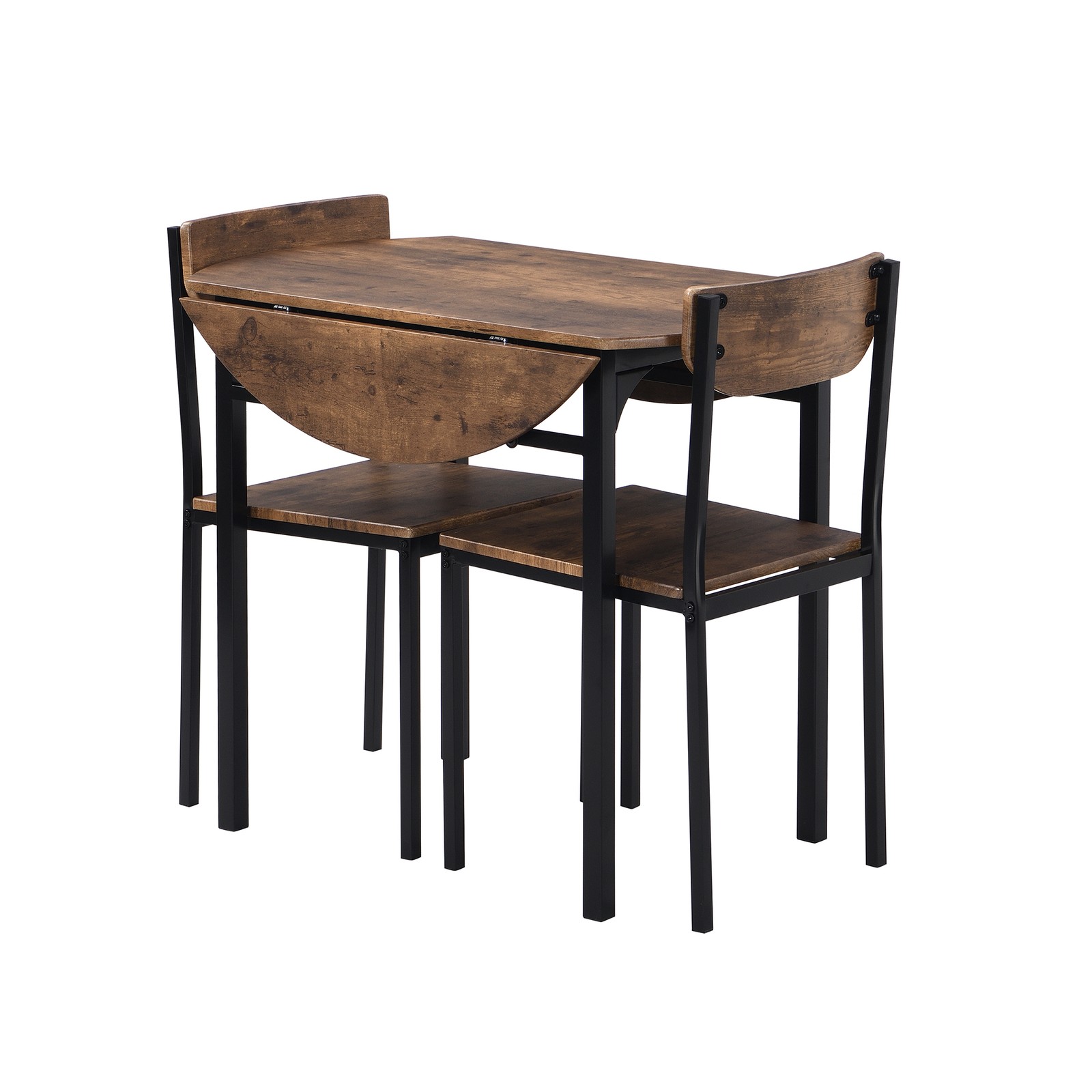 Modern 3-Piece Round Dining Table Set with Drop Leaf and 2 Chairs for Small