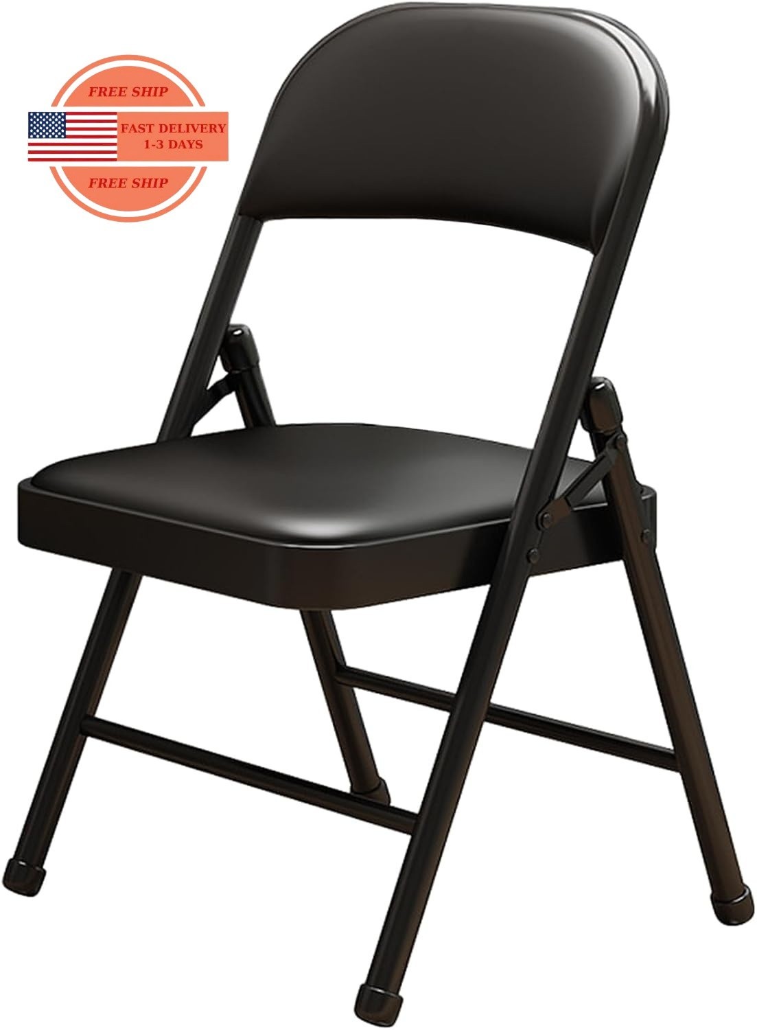 Conjunto de 1 silla plegable con cojín, estructura de acero negro silla plegable
