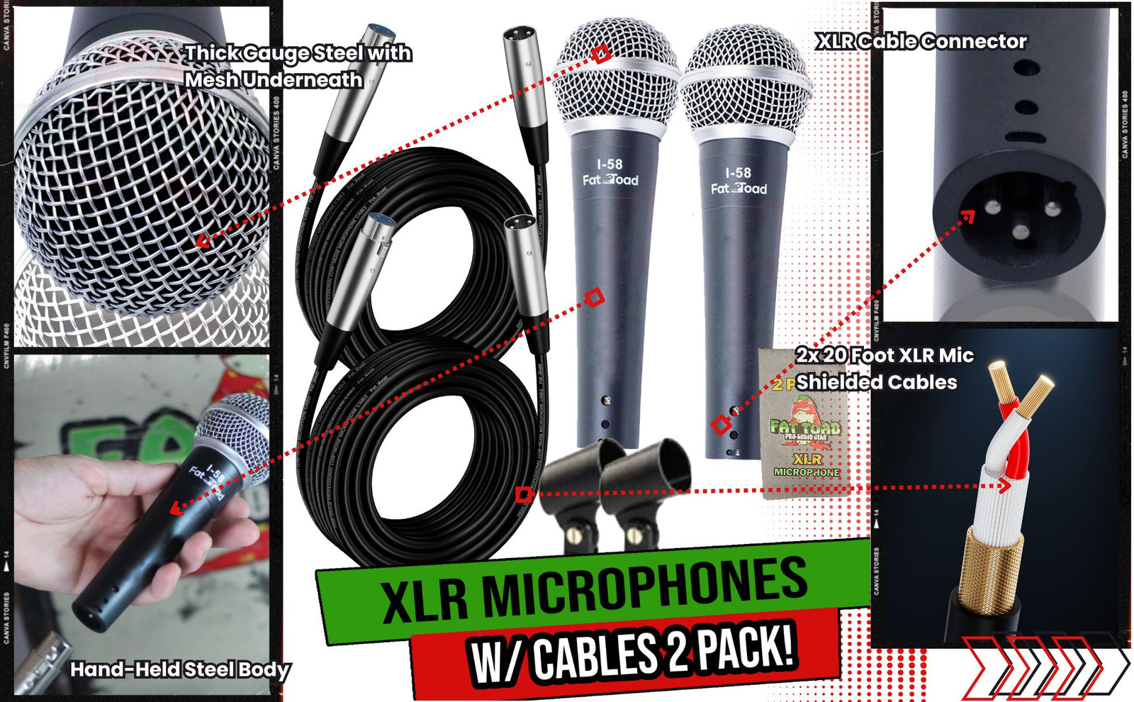 Cardioid Dynamic Vocal Microphones - Singing Handheld Recording Studio Mic PACK