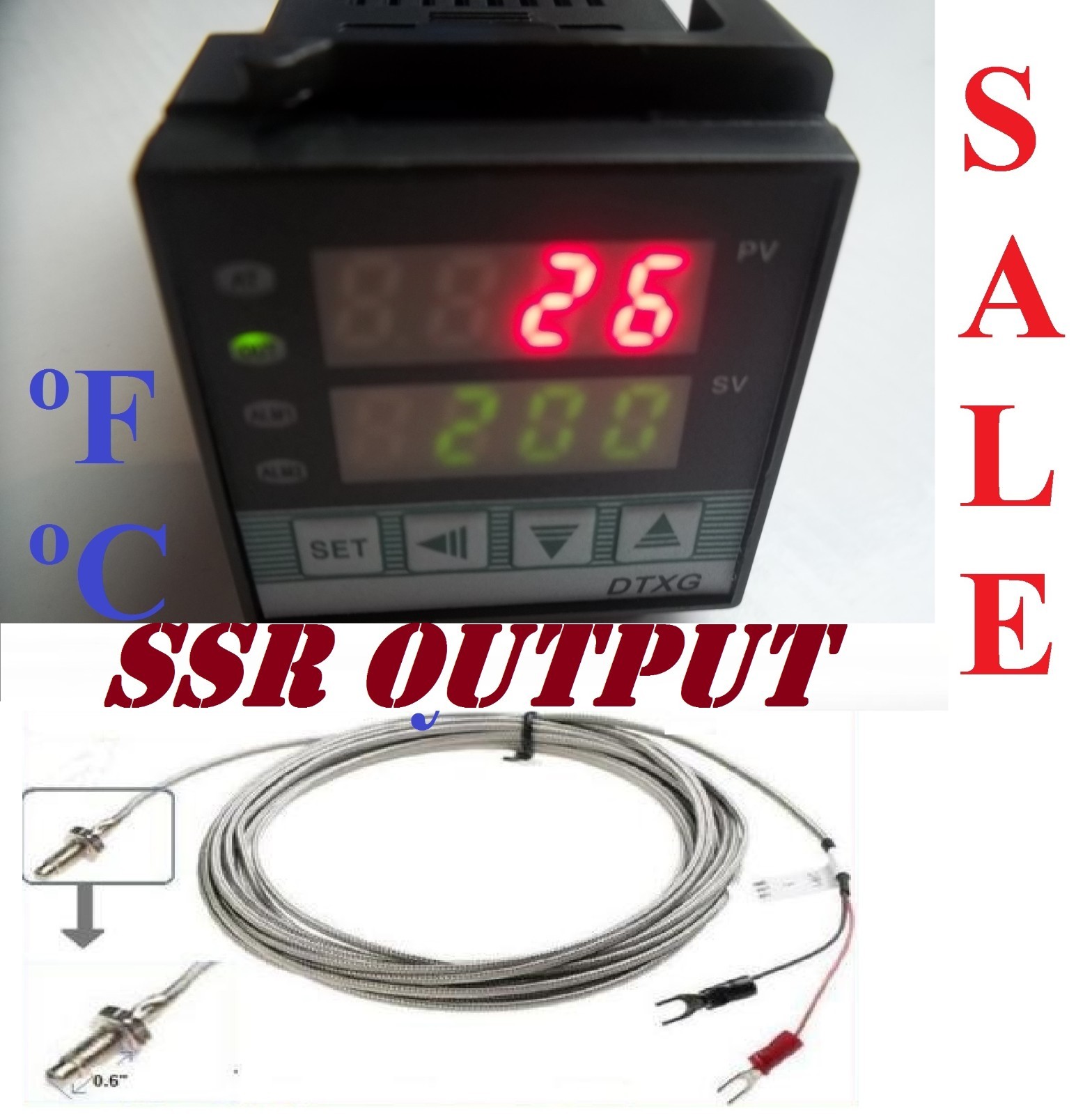 Fahrenheit Digital PID Temperature Controller SSR Output Kiln Oven +Thermocouple