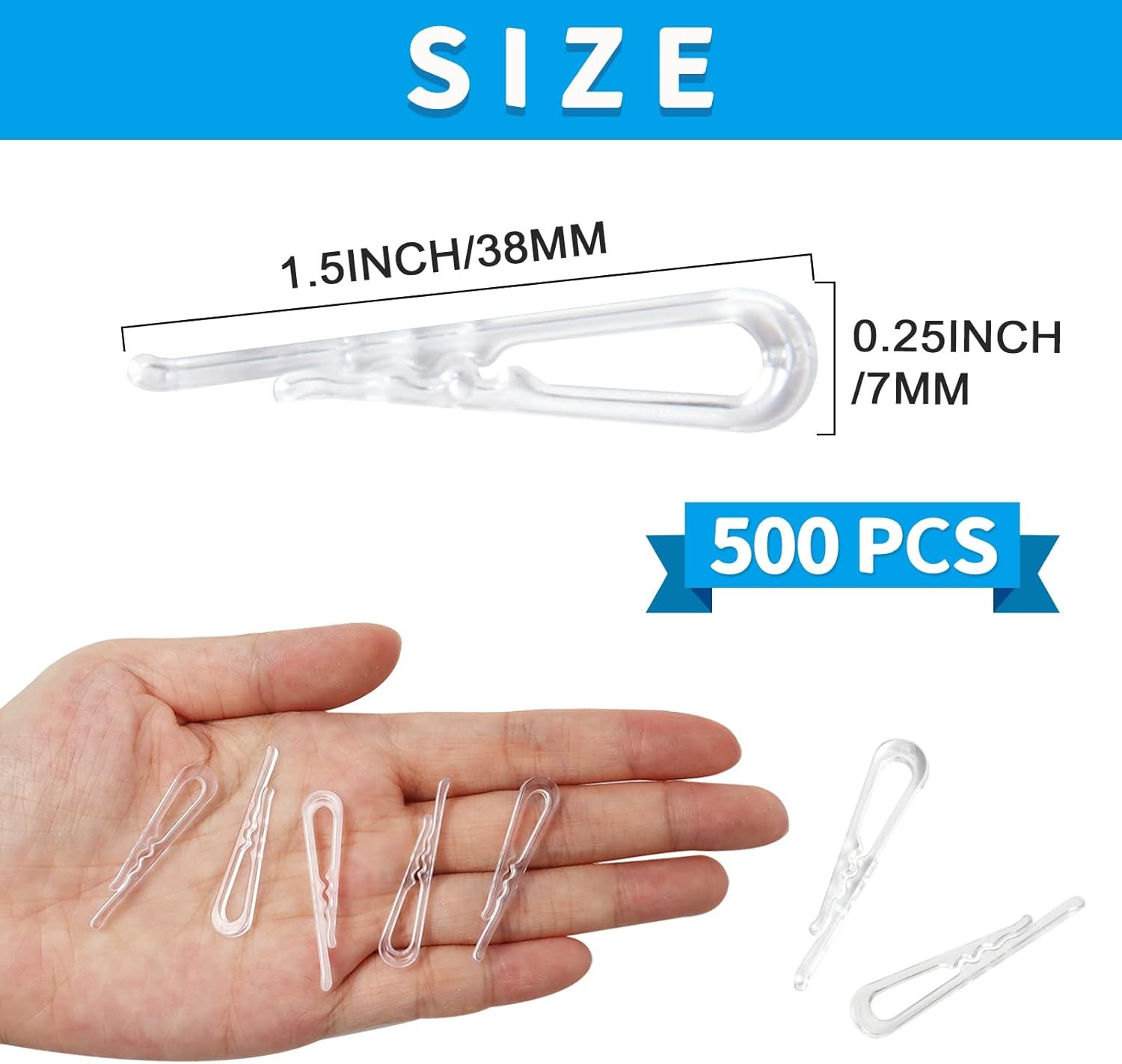 500 PCS U Shape Clear Plastic Alligator Clips Transparent Shirt