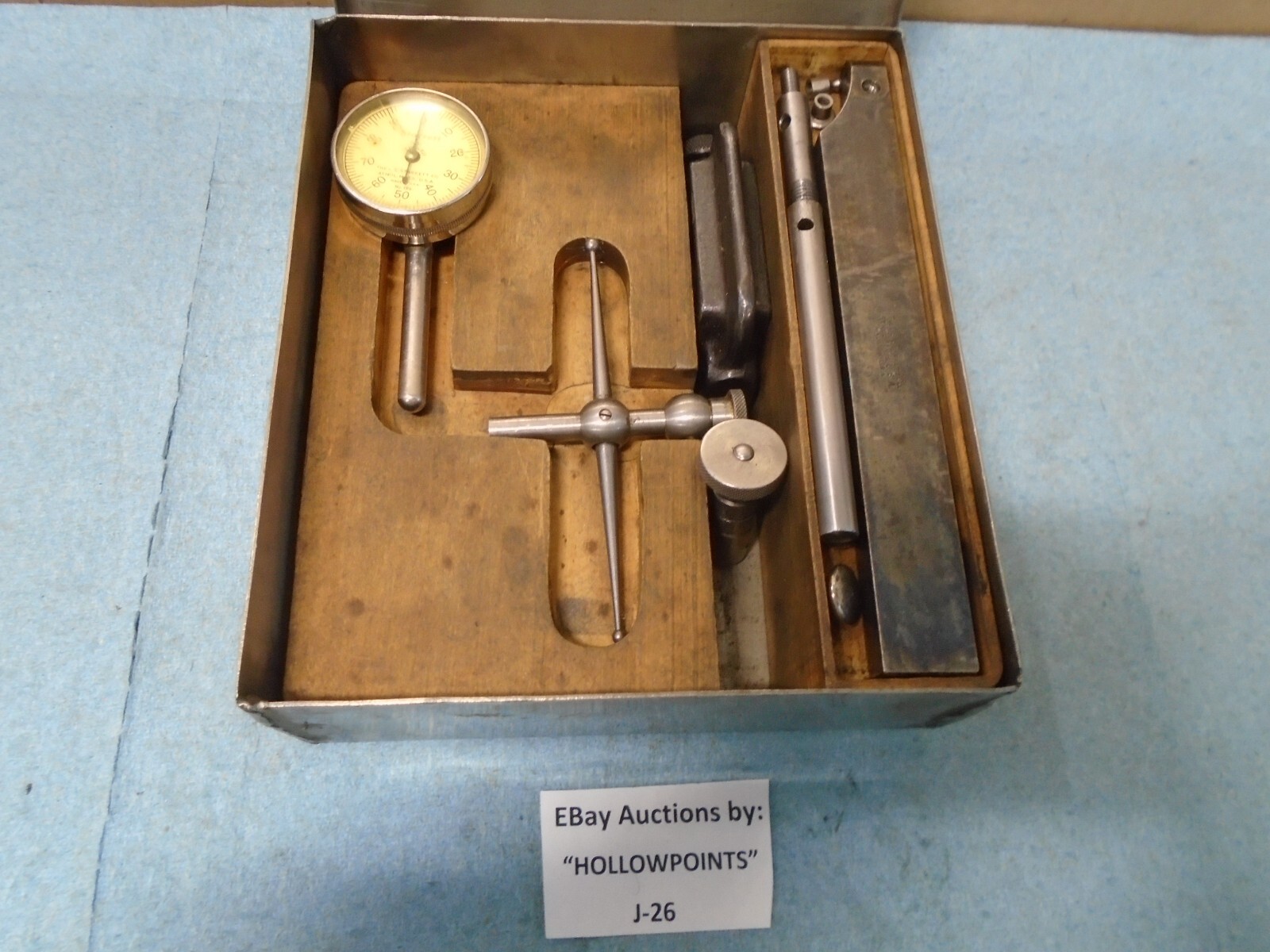 Starrett 196 Back Plunger Dial Indicator Set in custom stainless metal box J26