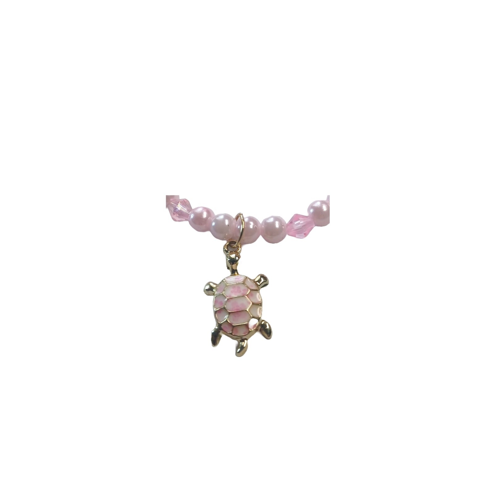 Pink Beaded Bracelet and Turtle Charm