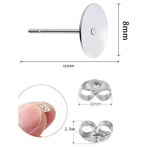 160 PCS 925 Sterling Silver Plated Earrings Posts Flat Pad Hypoallergenic Fla...