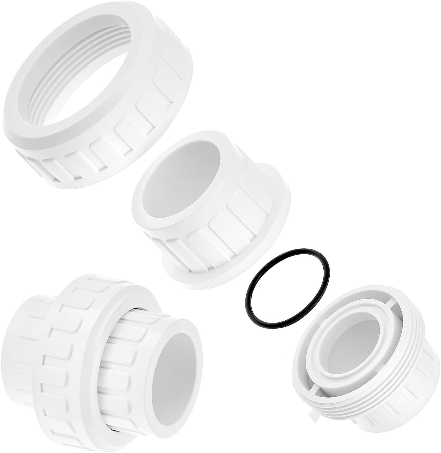 1-1/2” PVC Union Coupling Socket x Socket Slip EPDM O-Ring 4 Pack Fittings White