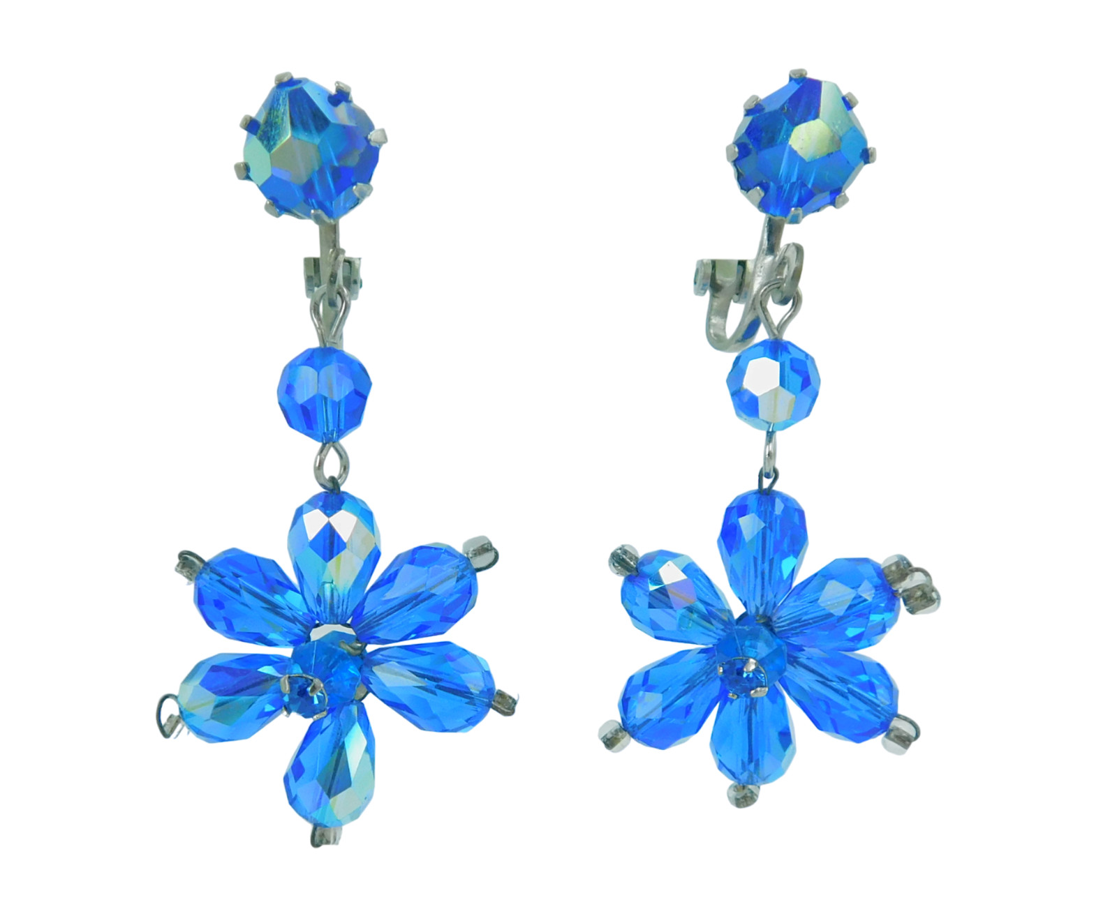 Vintage Blue Crystal Bead Earrings