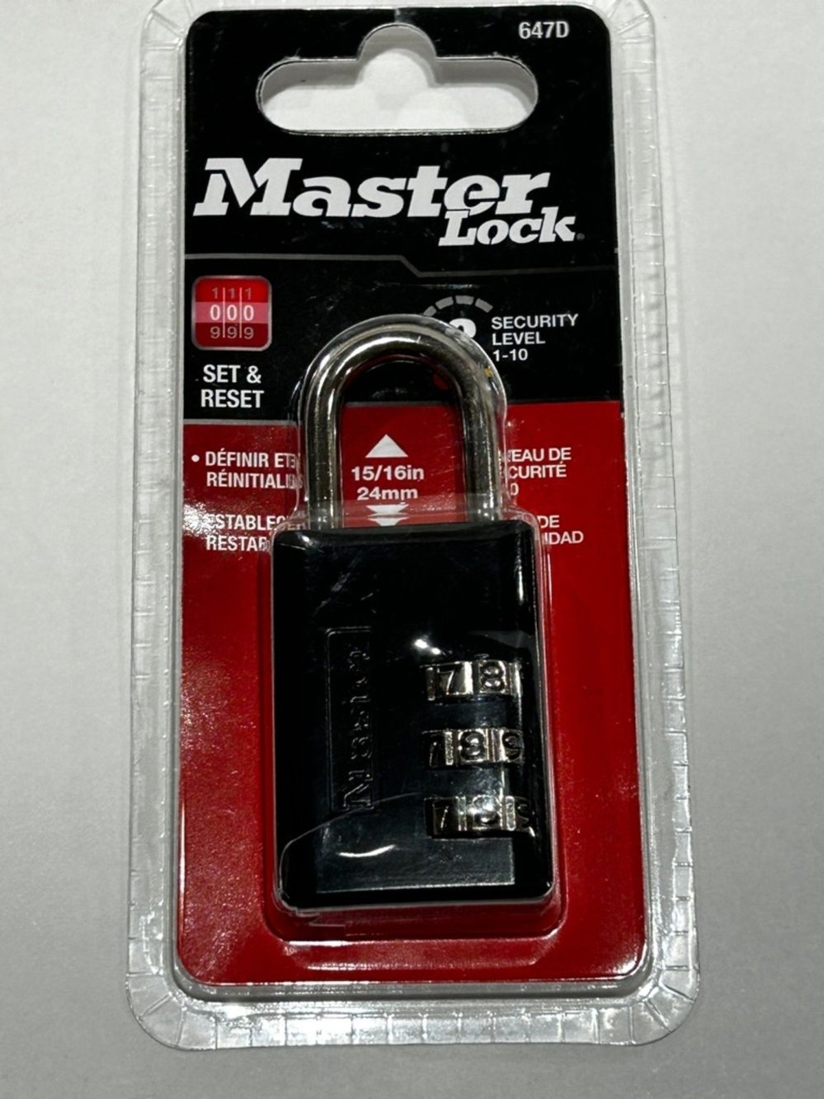 Master Lock 647D Padlock, designed for luggage backpacks lockers level 3 secure