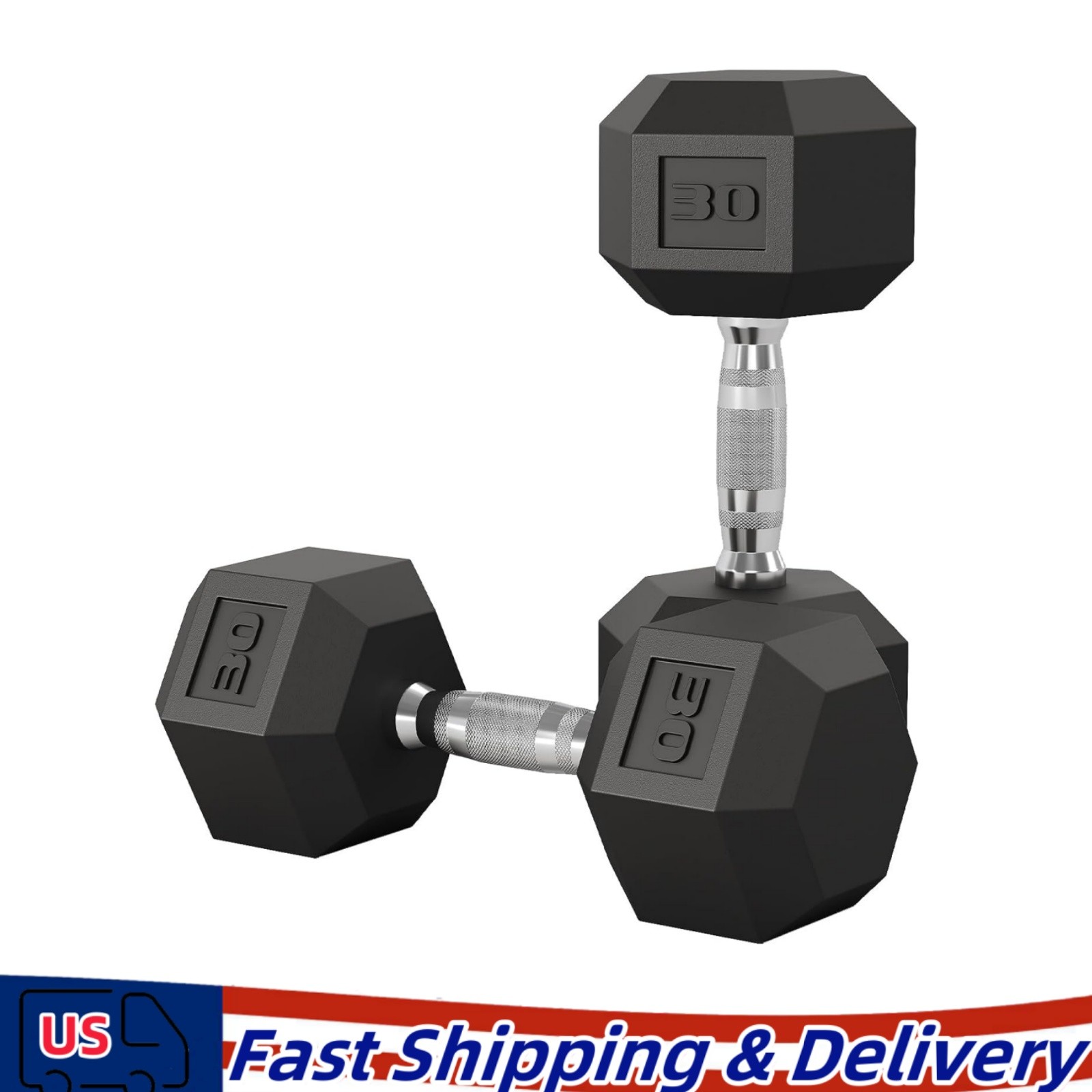 30LB Hex Dumbbell Set of 2 with Cast Iron Core & Rubber Coating for Home Gym Use