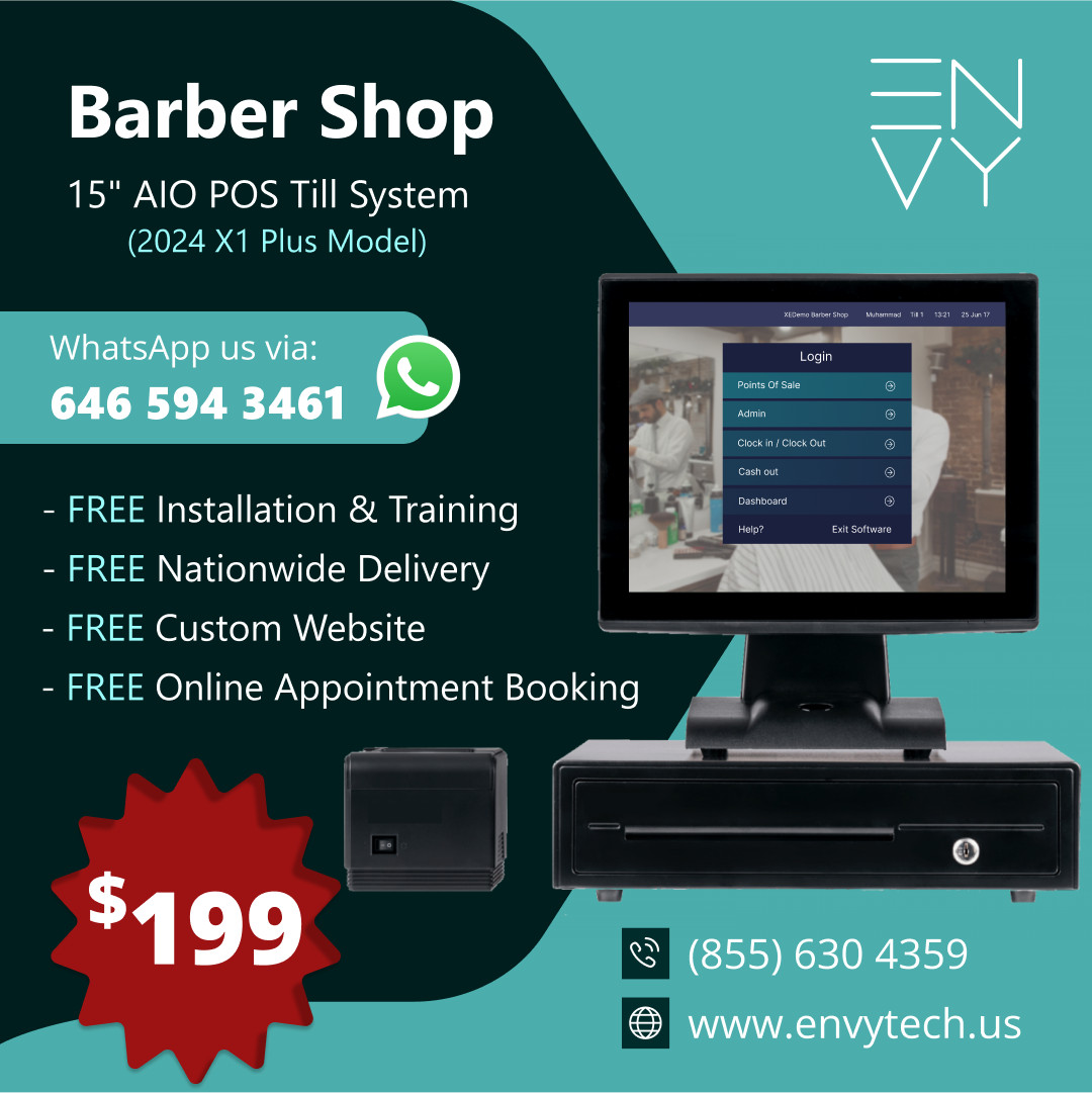 15" Touchscreen POS Cash Register Till System For Barber Shops