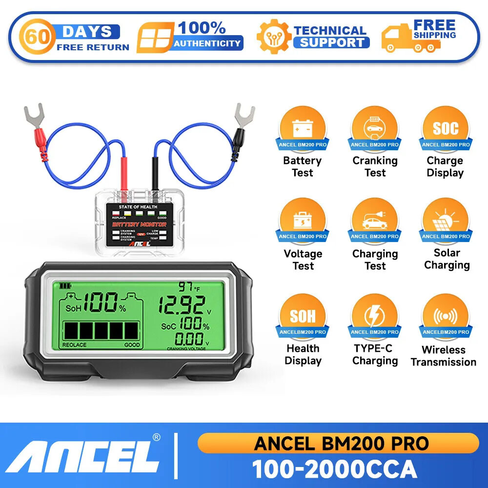 ANCEL BM200 PRO LED Car Battery Health Tester Monitor Charging Analyzer Tool 12V