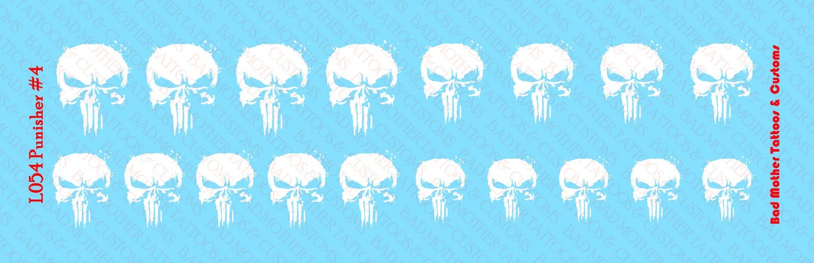 1/18 Scale Custom Waterslide Decals: Punisher Inspired Logos design 4 (OPAQUE)