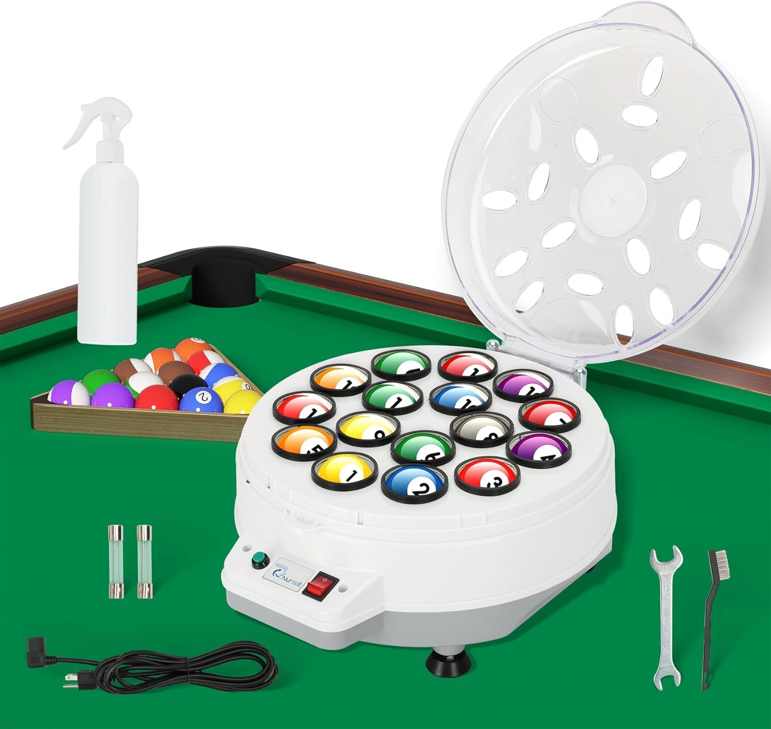 16 Balls, The color of the billiard ball cleaner and polisher is white