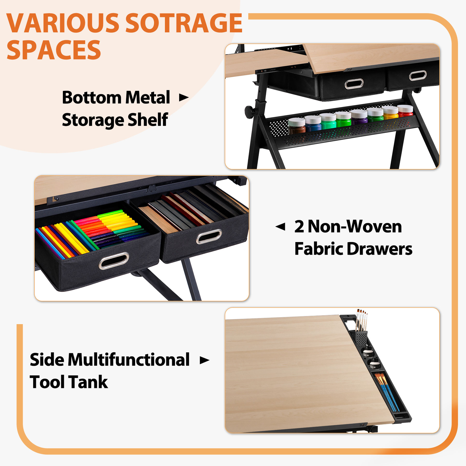 Drafting Table with Stool Set Artist Workstation Natural Writing Desk Home