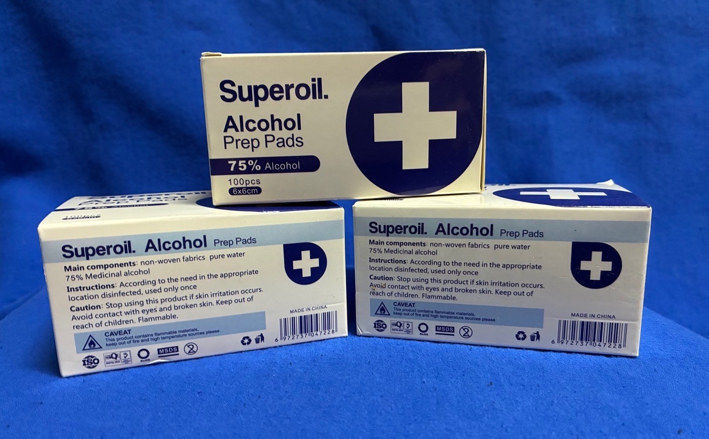 Superoil. Alcohol Prep Pads 75% Alcohol (one box of 100 pads)