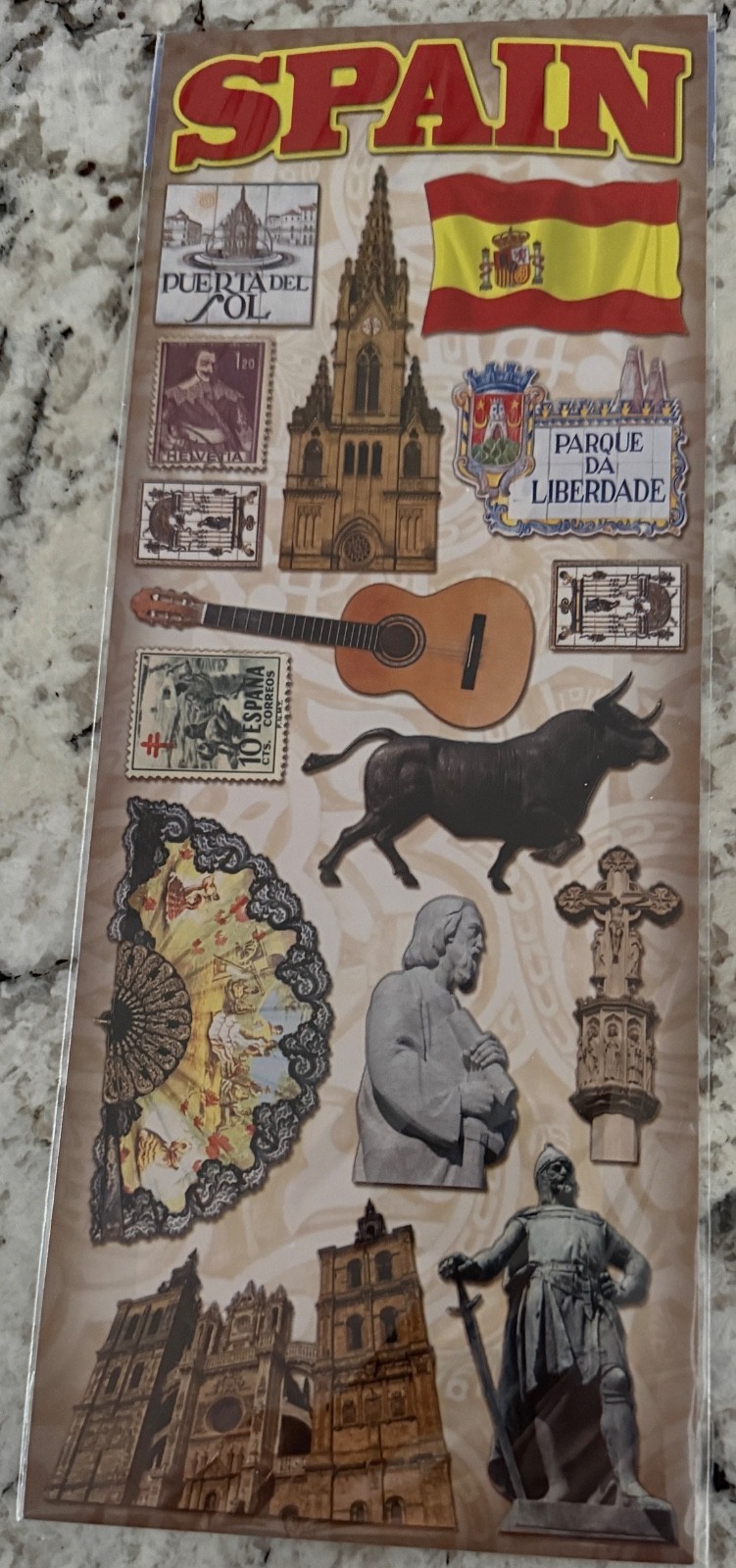 Recollections Photographic Stickers of Spain/Guitar/Churches/Bull/Flag/Statues