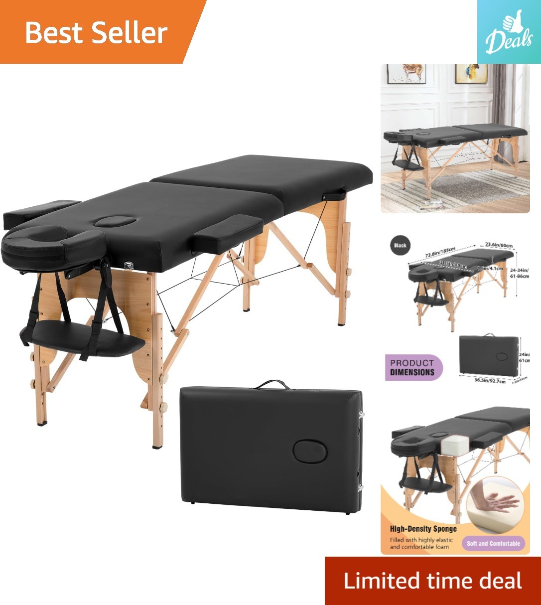 Lightweight Adjustable Massage Bed – Foldable 2-Fold Design for Travel