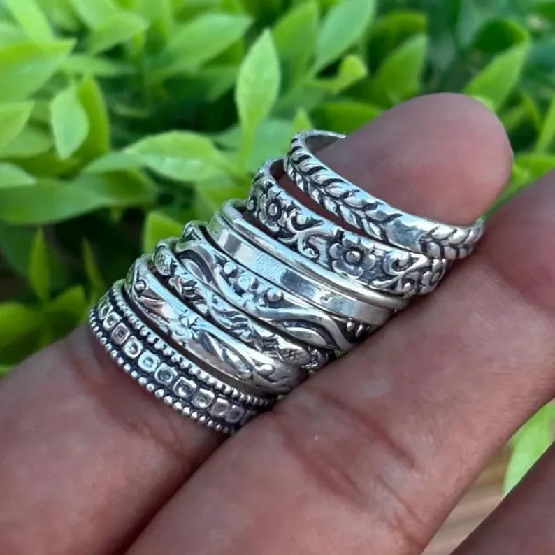 Stackable Ring 8 Set | Sterling Silver Stack Rings | Silver Rings |  All Size
