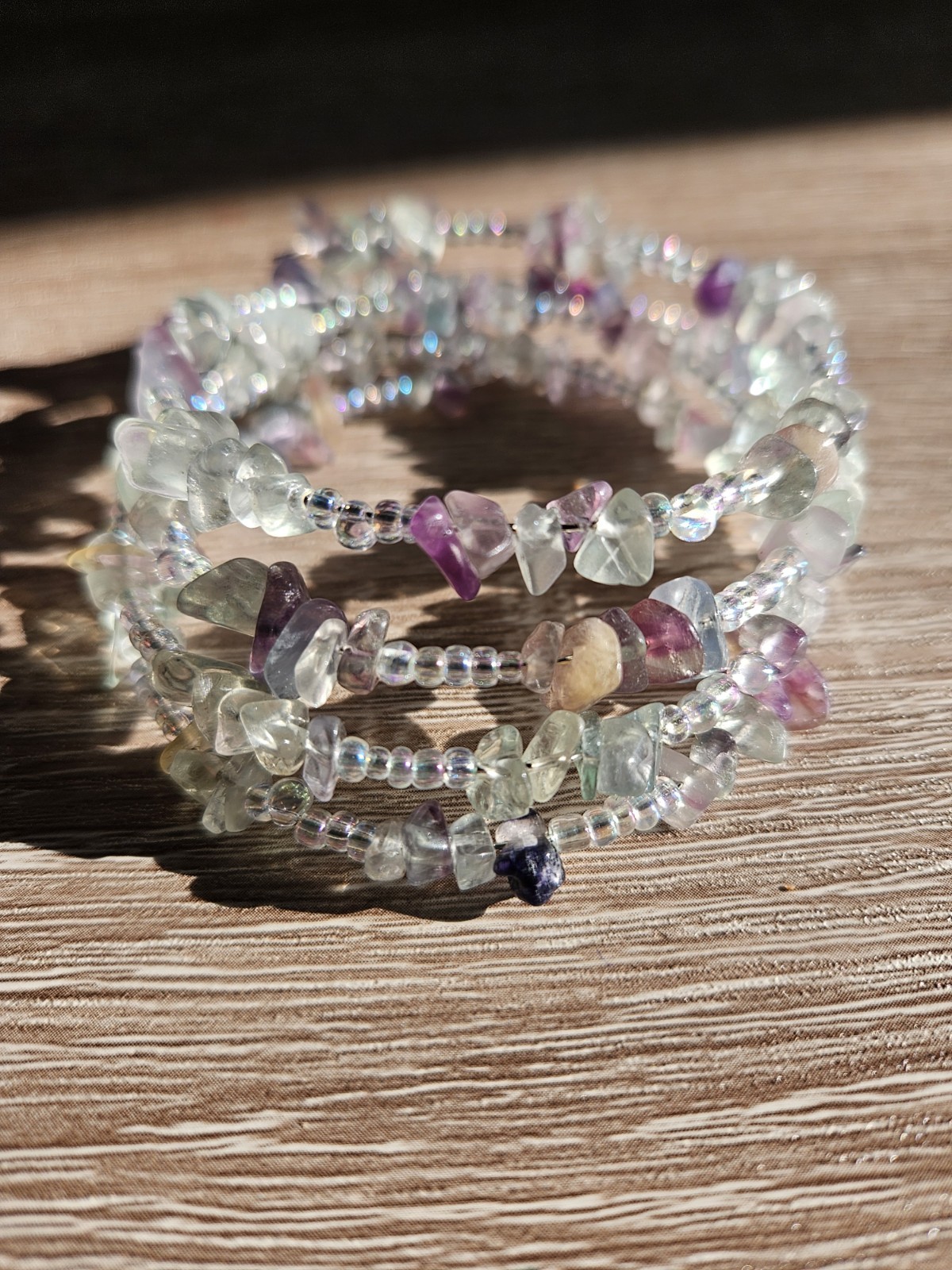 Beaded Coiled Multicolred Rainbow Fluorite Bracelet
