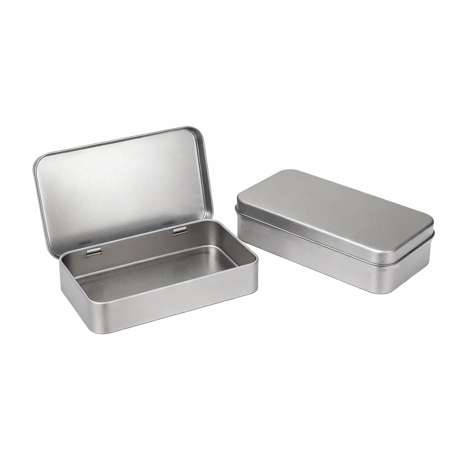 Silver Tin Box with Lid, Large 2Pcs Nail Tool Box 5.9x3.5x1.2inch Metal Stora...