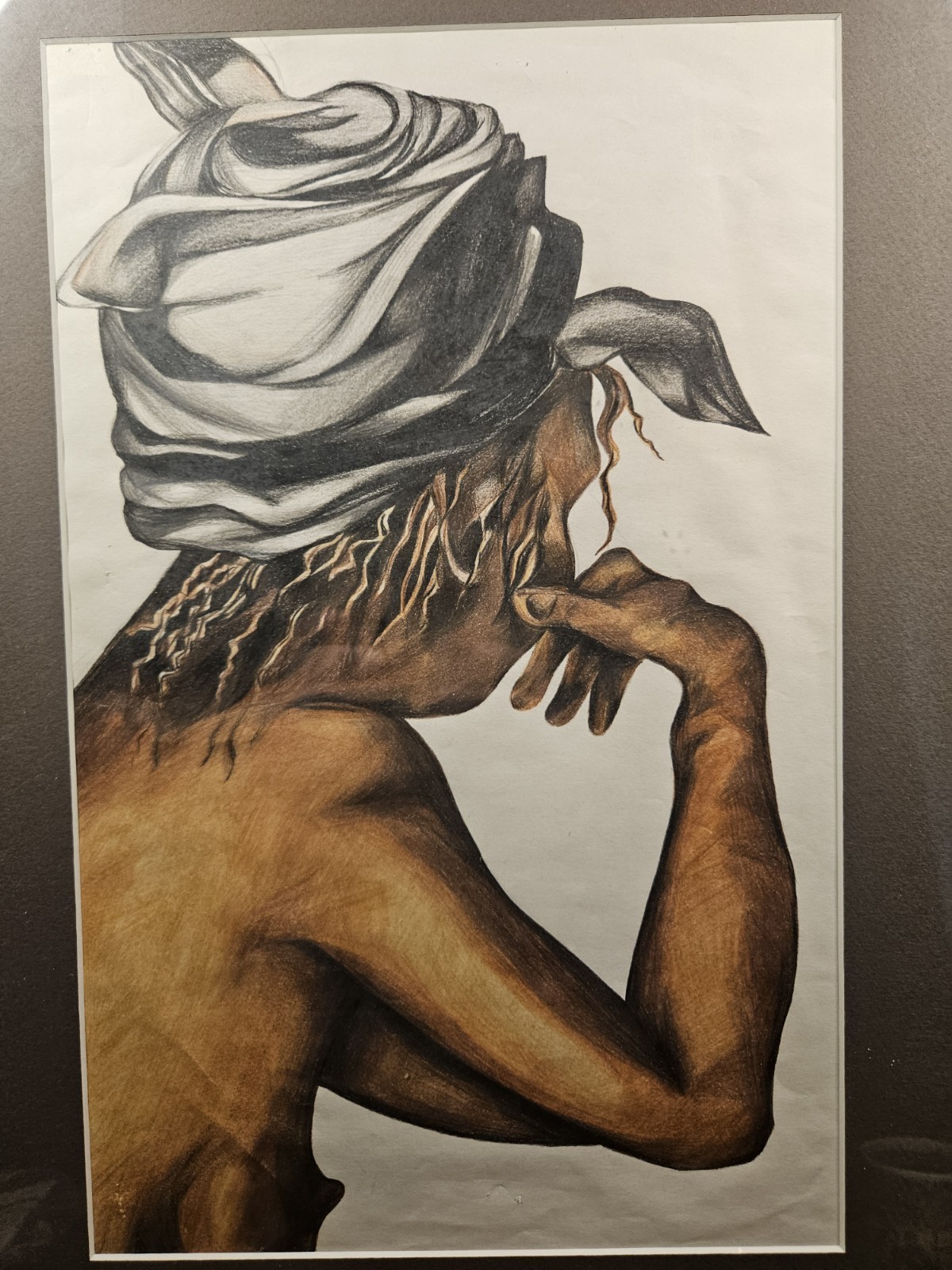 STRIKING EXPRESSIVE FEMALE PROFILE ORIGINAL MIXED MEDIA FIGURATIVE DRAWING