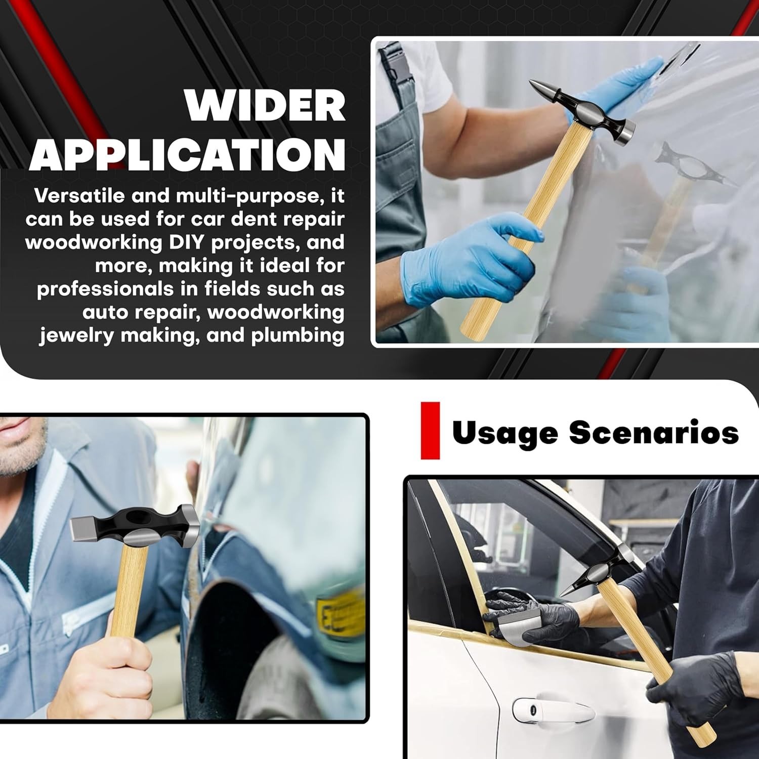 7 Pack Auto Car Body Work Hammer Fender Hand Tool Dent Crowbar Repair Set Kit