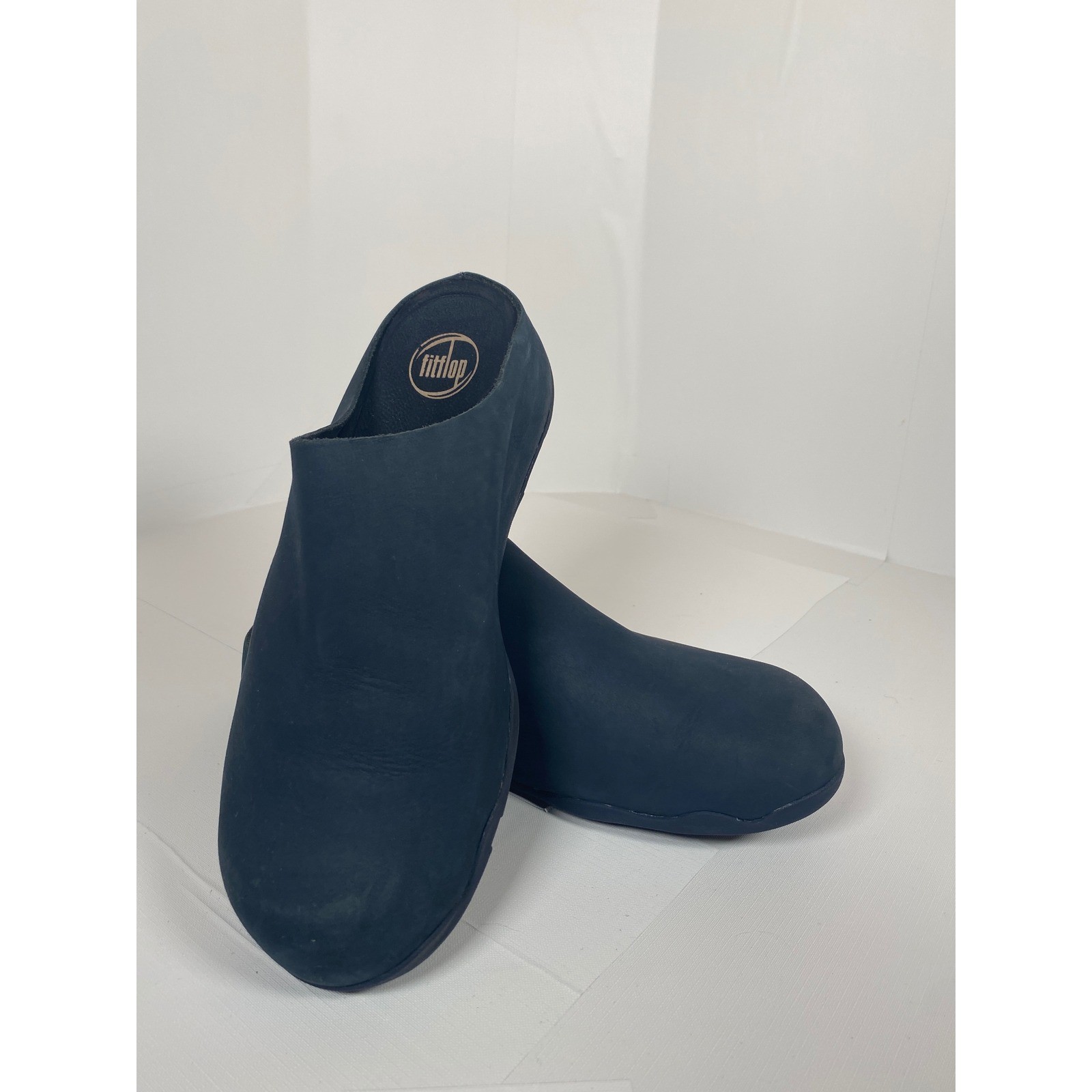 FitFlop Shuv Navy Blue Leather Clogs Mules Womens 11 Microwobbleboard 207-184